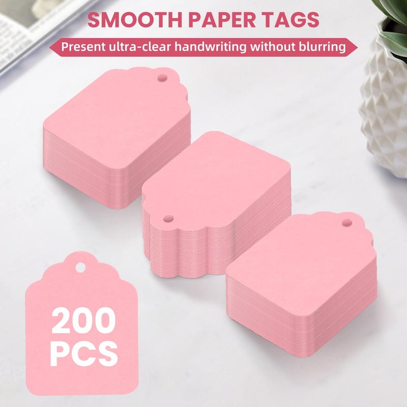 rolyta 200 Pcs Pink Price Tags with String Attached, Pre-Strung Writable Paper Clothing Tag for Bags Clothing Jewelry Retail Pricing DIY Crafts Gift Wrapping - Image 3